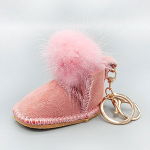 Pink Fur Pom Pom Boot Keychains