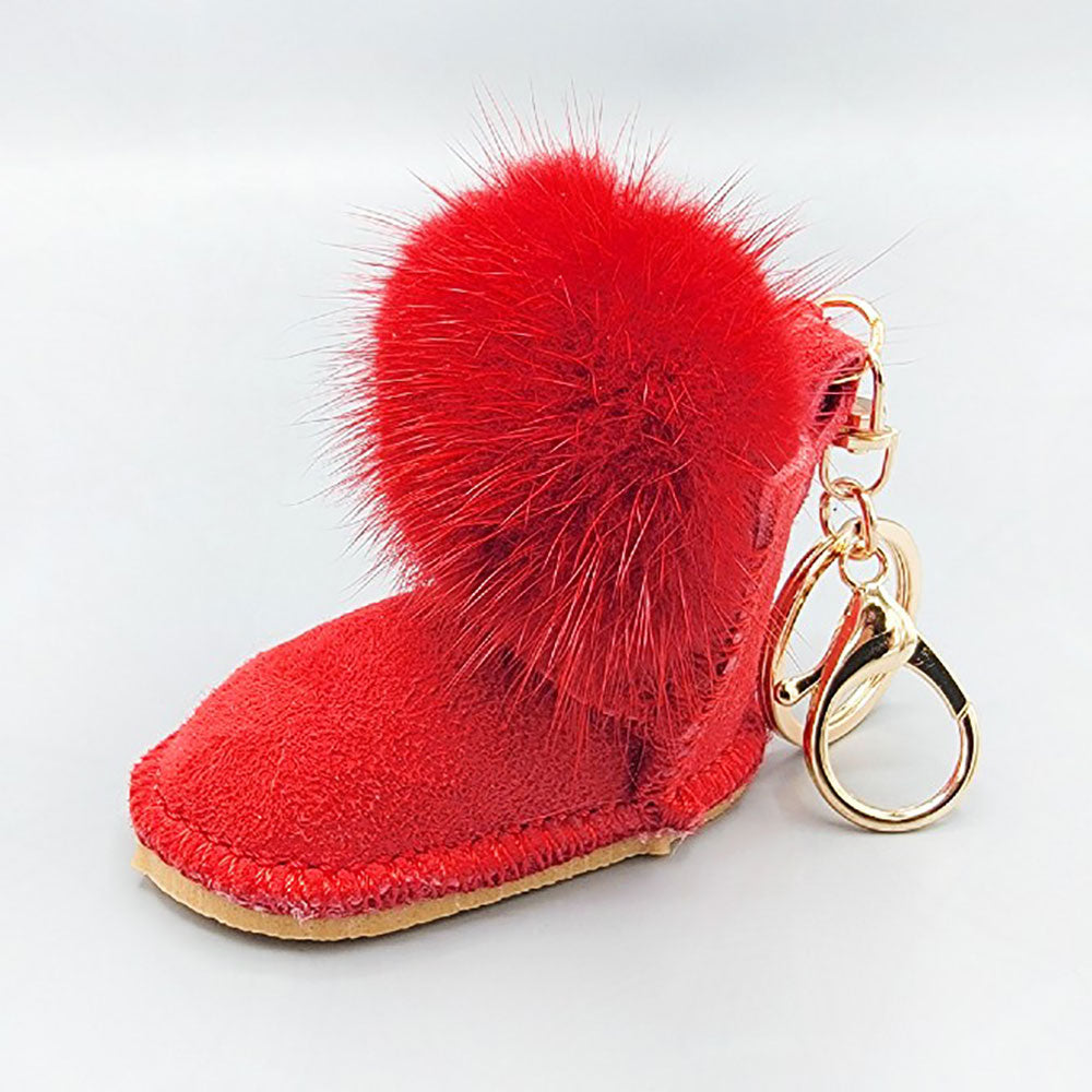 Red Fur Pom Pom Boot Keychains