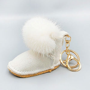 White Fur Pom Pom Boot Keychains