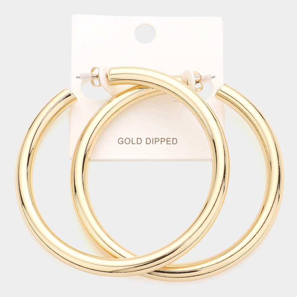 Large Gold Dipped Metal Hoop Earrings | 2.75"