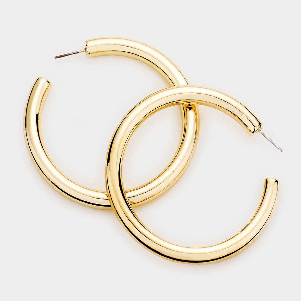 Big Gold Metal Half Hoop Earrings | 2.25"