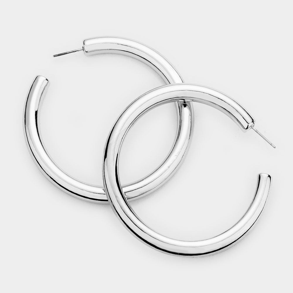 Big Silver Metal Half Hoop Earrings | 2.25"