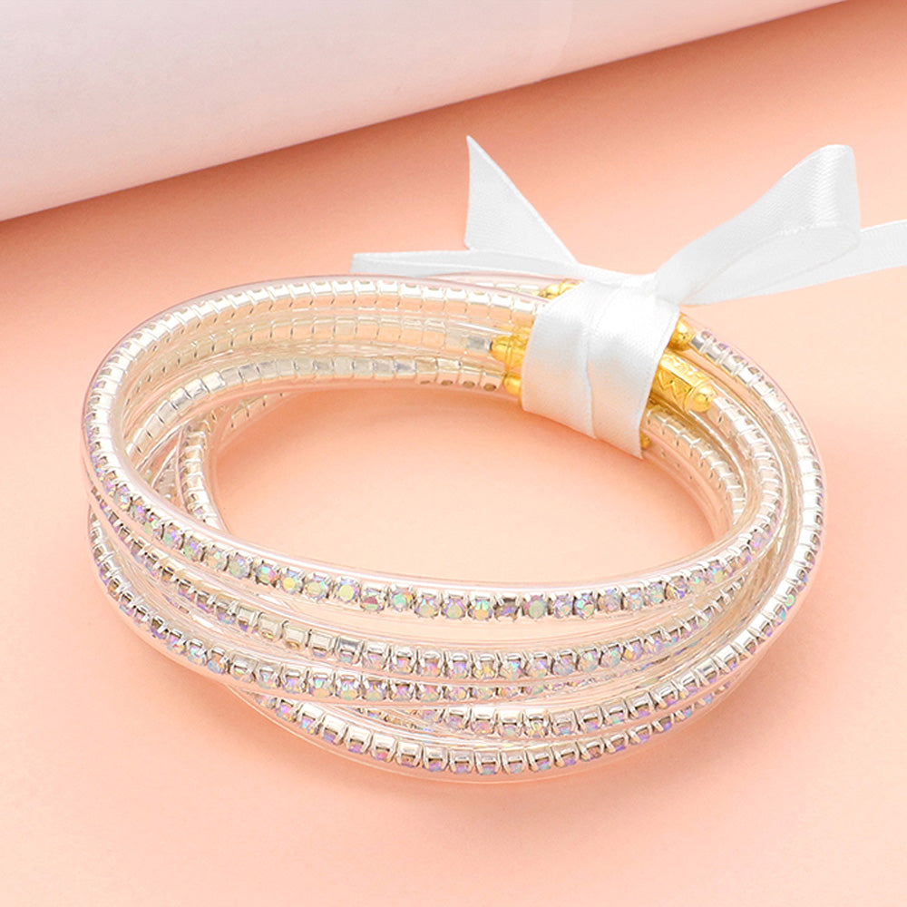 6 Piece Jelly Tube AB Rhinestone Filled Bangle Fun Fashion Bracelets