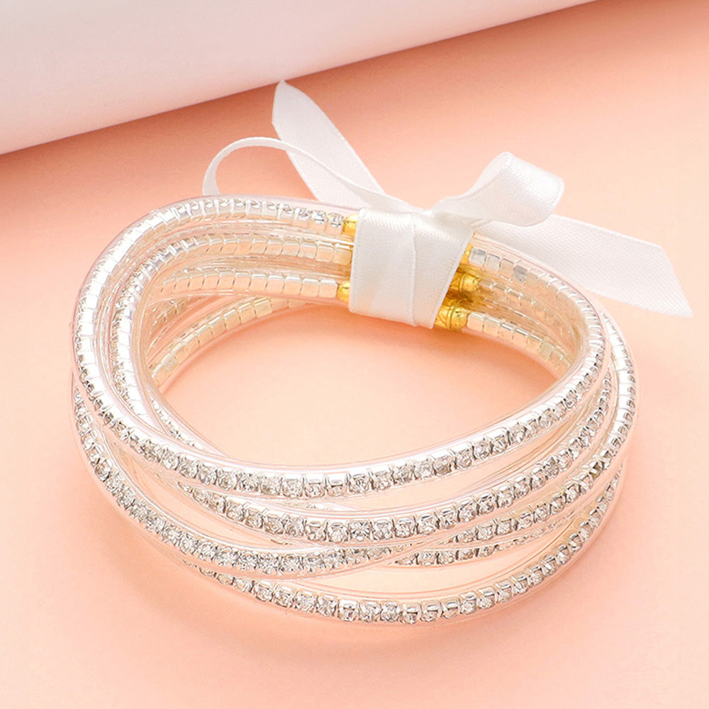 6 Piece Jelly Tube Clear Rhinestone Filled Bangle Fun Fashion Bracelets 