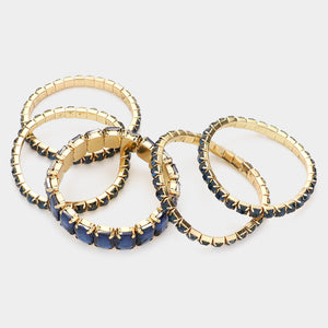 5 Pieces - Blue Stone Stretch Multi Layered Pageant Bracelets | Prom Jewelry |  508931