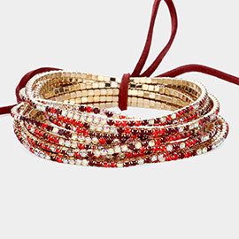 12 Red Rhinestone Layered Stretch Pageant Bracelets on Gold | Fun Fashion Bracelets