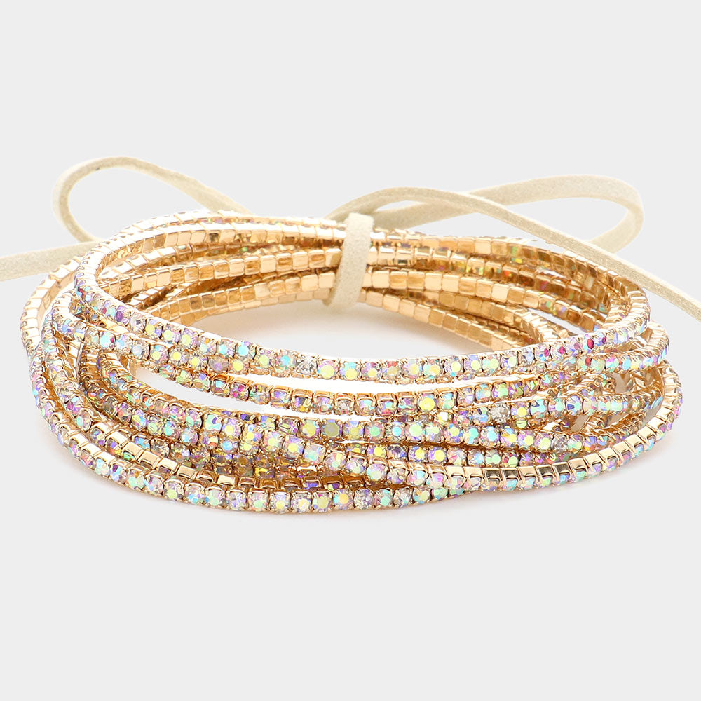 12 AB Rhinestone Layered Stretch Pageant Bracelets on Gold | Fun Fashion Bracelets