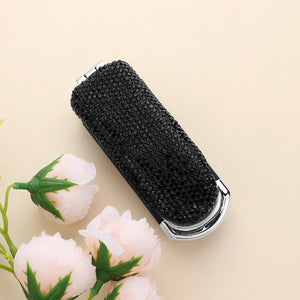 Black Bling Studded Portable Folding Mirror Hairbrush 