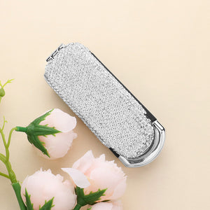 Clear Bling Studded Portable Folding Mirror Hairbrush 