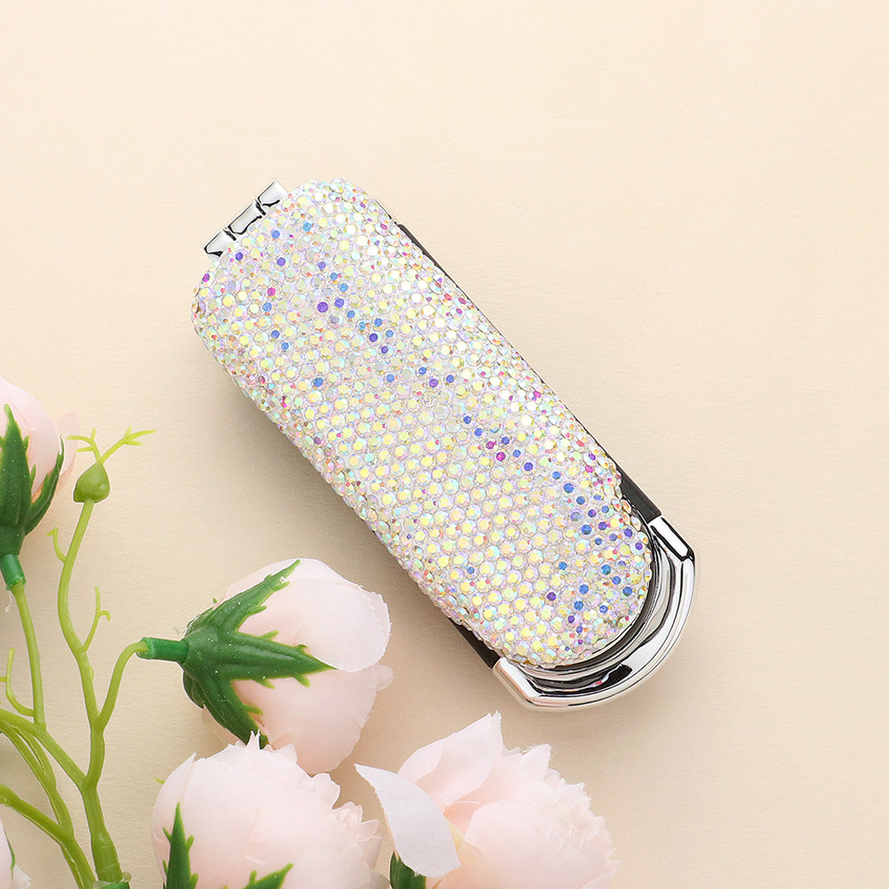 AB Bling Studded Portable Folding Mirror Hairbrush 