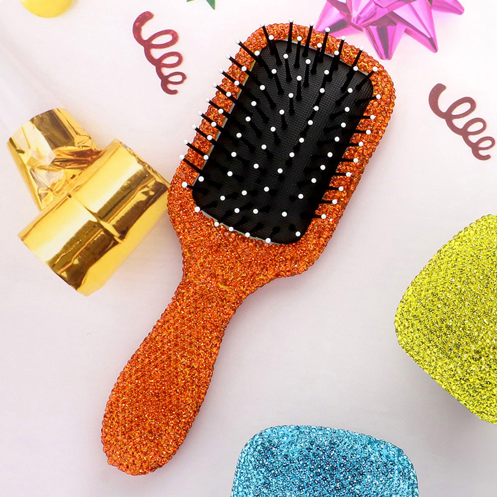 Orange Rhinestone Studded Bling Wet Hair Brush