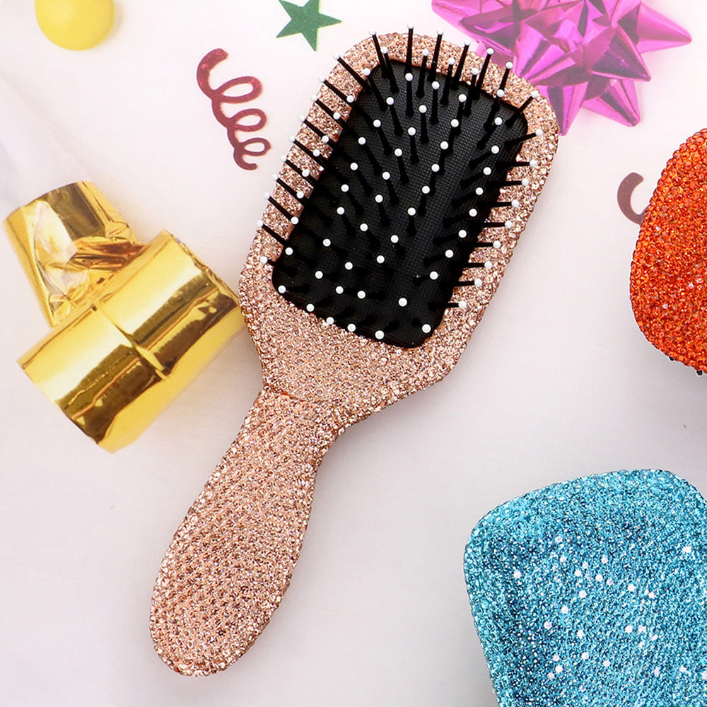 Peach Rhinestone Studded Bling Wet Hair Brush