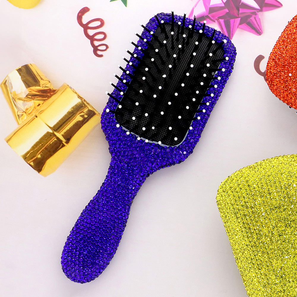 Blue Rhinestone Studded Bling Wet Hair Brush