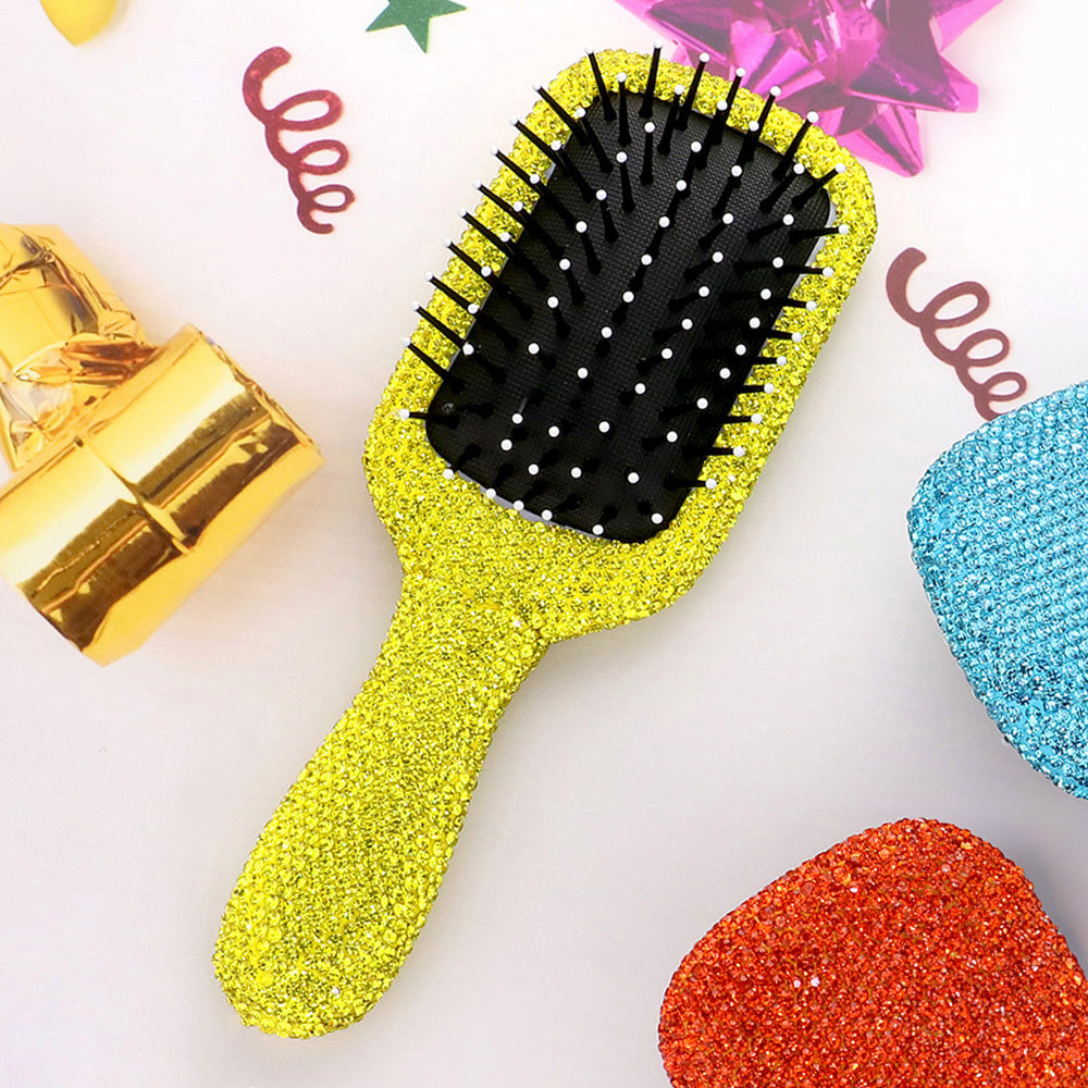 Yellow Rhinestone Studded Bling Wet Hair Brush