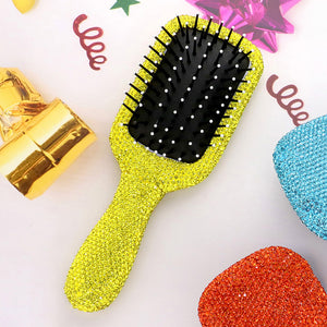 Yellow Rhinestone Studded Bling Wet Hair Brush