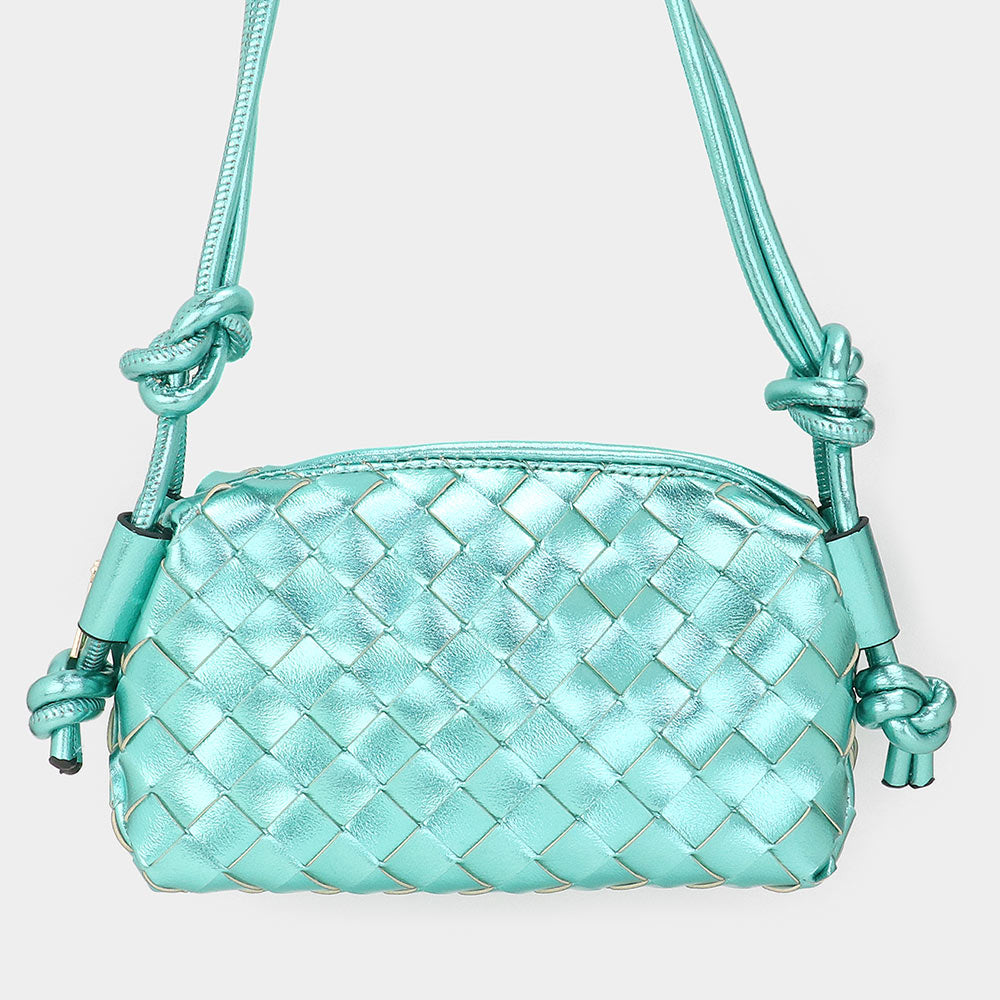 Mint Metallic Weaved Crossbody Bag