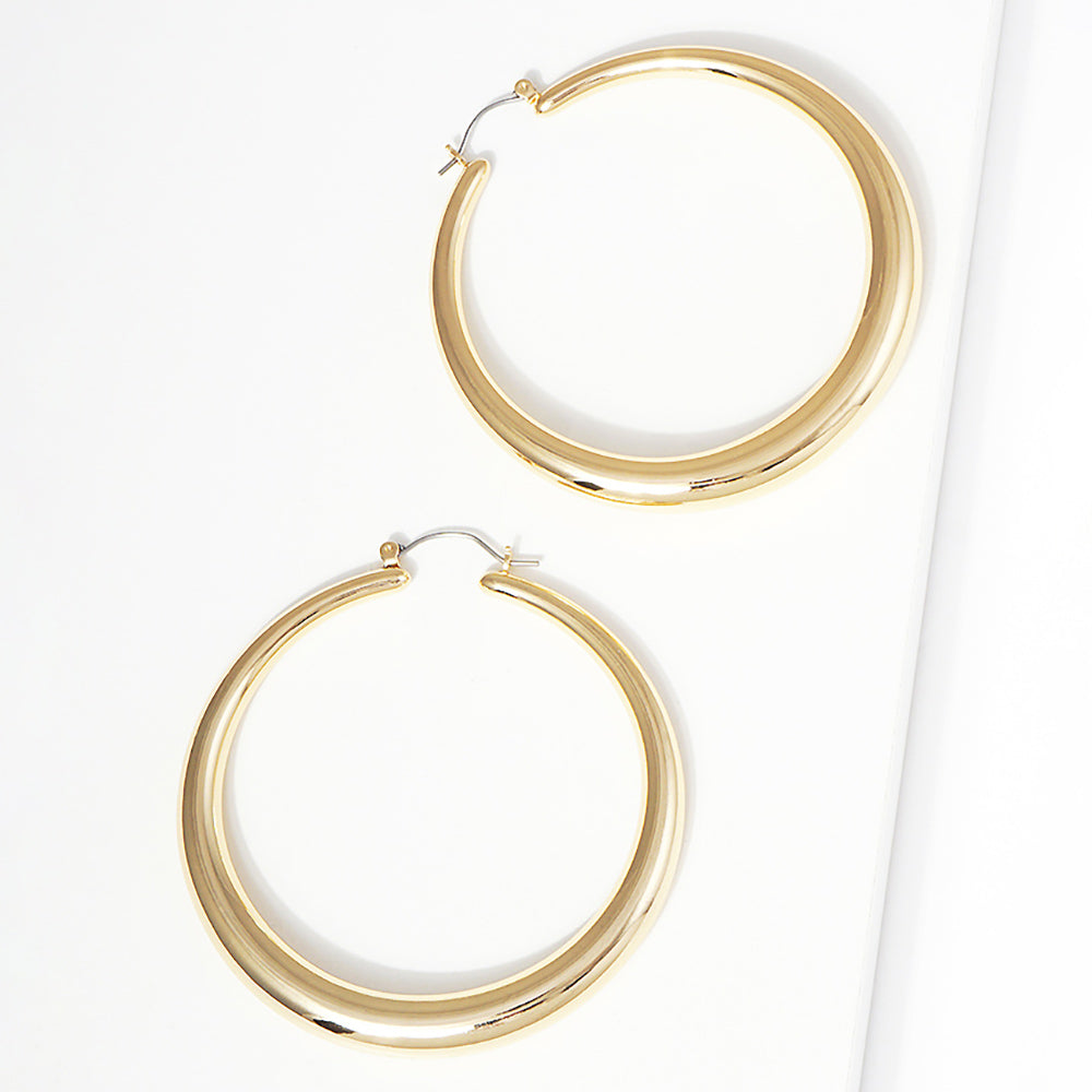 Verigated Size Gold Metal Pin Catch Hoop Earrings | 2.6"