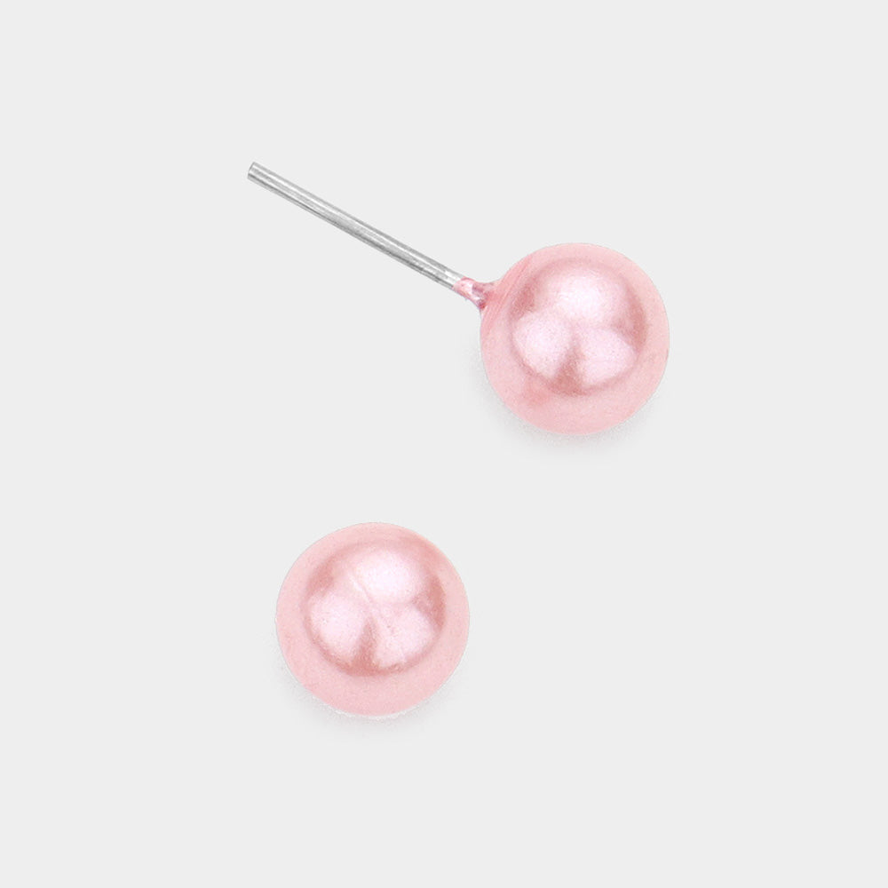 Little Girls Pink Pearl Stud Earrings | Small Pageant Earrings | 6mm=.24"