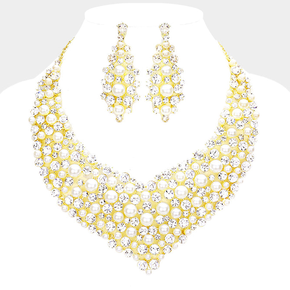 Cream Pearl Wedding Necklace Gold | Wedding Jewelry