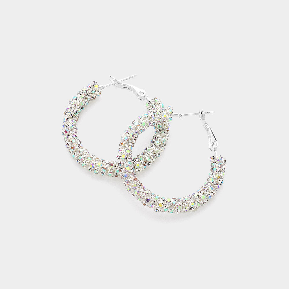 AB Crystal Rhinestone Hoop Earrings  | 1.25"