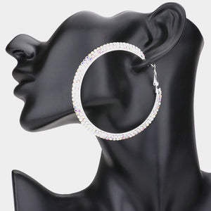 Two Row AB Crystal Hoop Earrings | 2.75" 