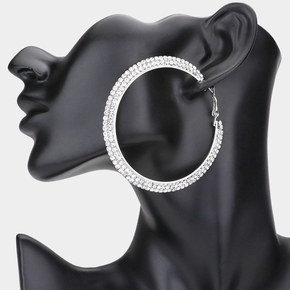 Crystal Hoop Earrings on Silver 2.75"