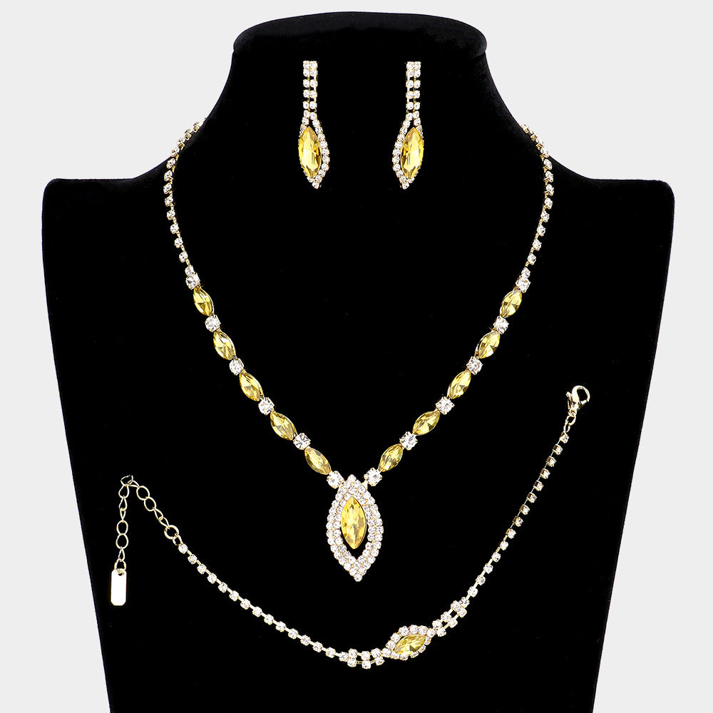 Gold Marquise Rhinestone 3 piece Set | Prom Jewelry