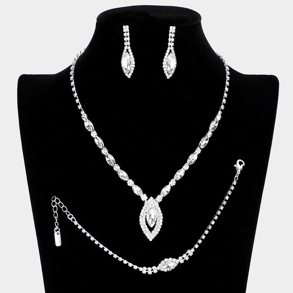 Clear Marquise Rhinestone 3 piece Set | Prom Jewelry