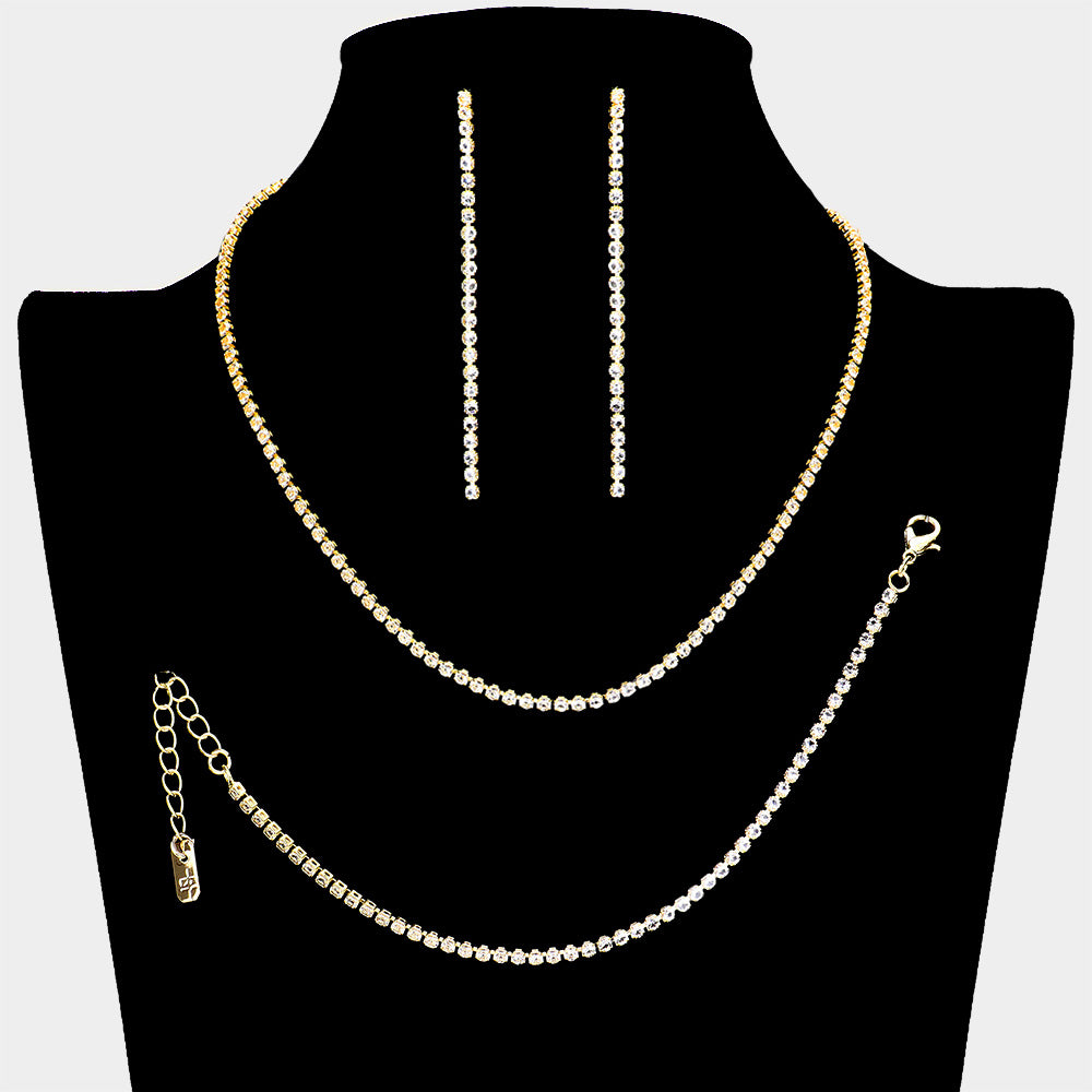 Clear Rhinestone Jewelry Set on Gold| Homecoming Jewelry