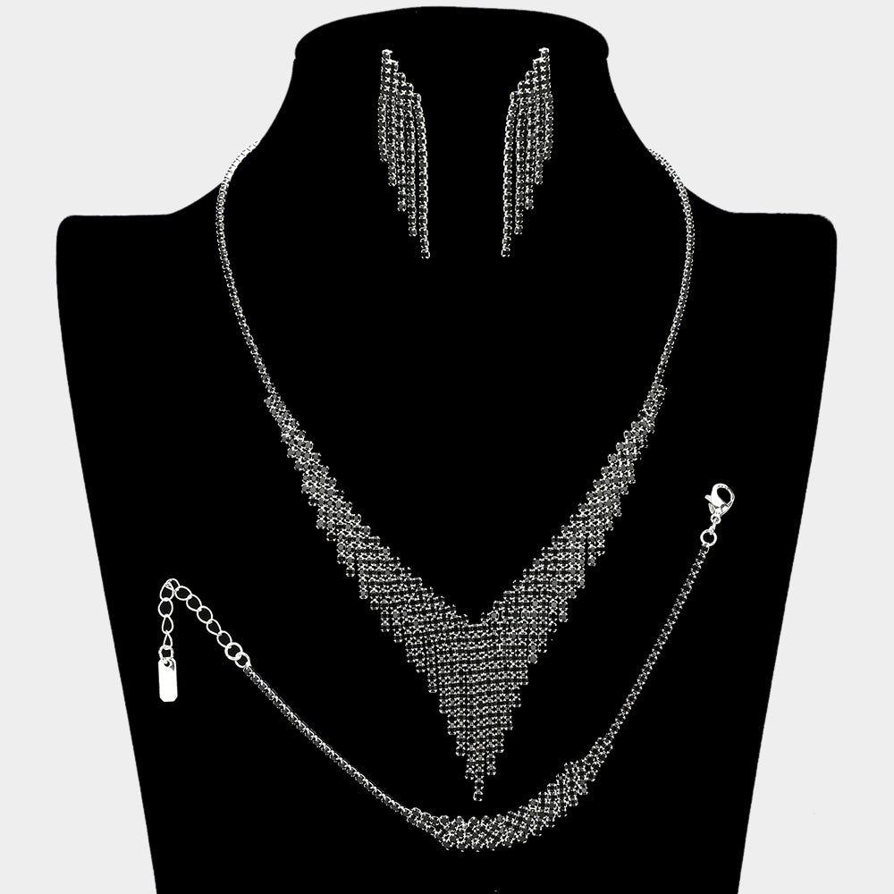 Black Rhinestone Fringe Prom Jewelry Set | Black Rhinestone Evening Jewelry