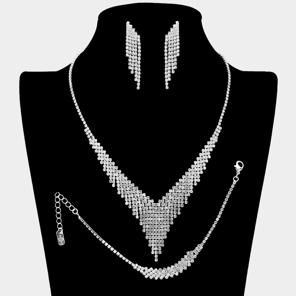 Clear Rhinestone Fringe Prom Jewelry Set | Clear Rhinestone Evening Jewelry