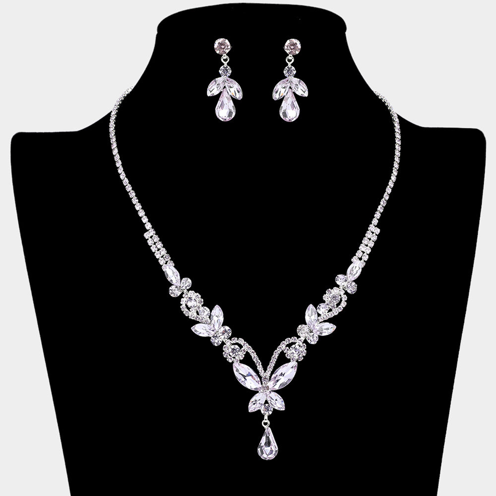 Amethyst Marquise and Multi Stone Cluster Butterfly Prom Necklace Set  | Prom Jewelry