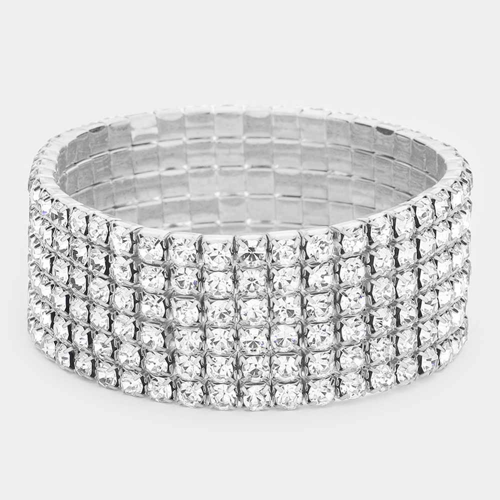 6 Row Clear Crystal Rhinestone Stretch Pageant Bracelet