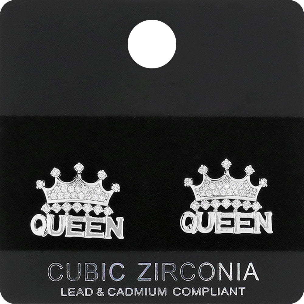 CZ Queen Crown Stud Earrings on Silver | Crown Earrings