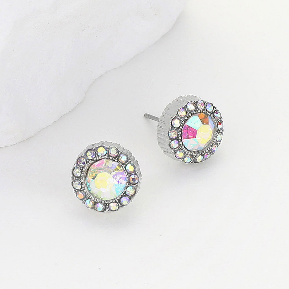 Small AB Crystal Stud Earrings on Silver  | Pageant Earrings