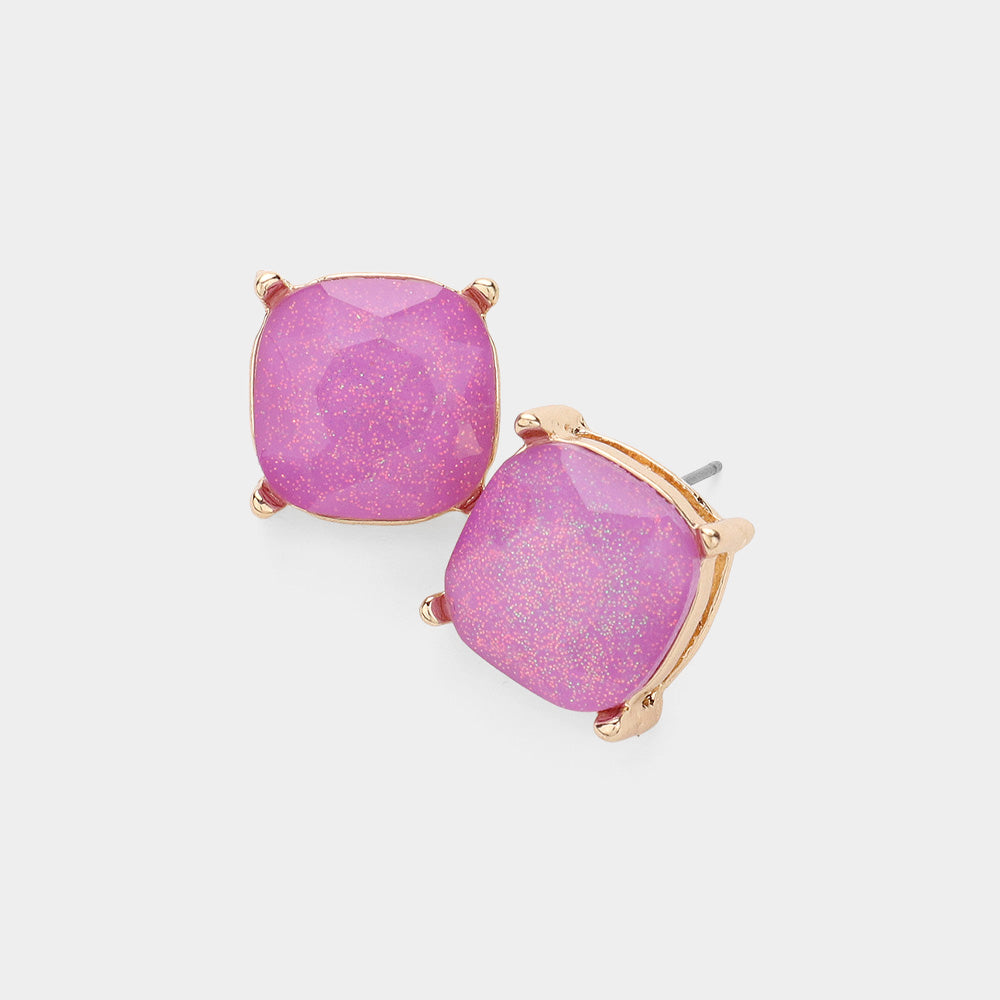 Small Lavender Glittered Cushion Square Stud Pageant Earrings  | Interview Earrings