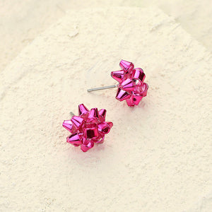 Pink Bow Stud Holiday Earrings | Pink Christmas Bow Earrings