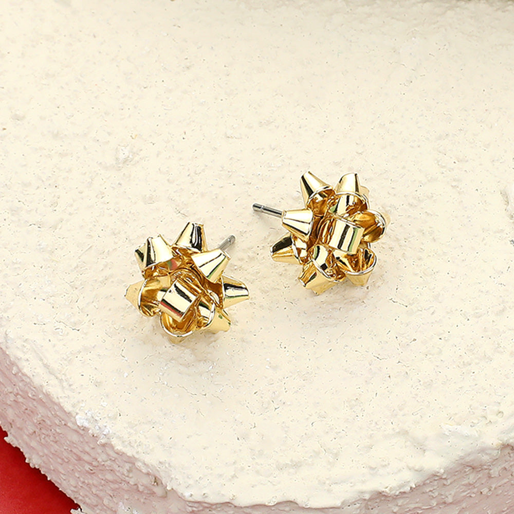 Gold Bow Stud Holiday Earrings | Gold Christmas Bow Earrings