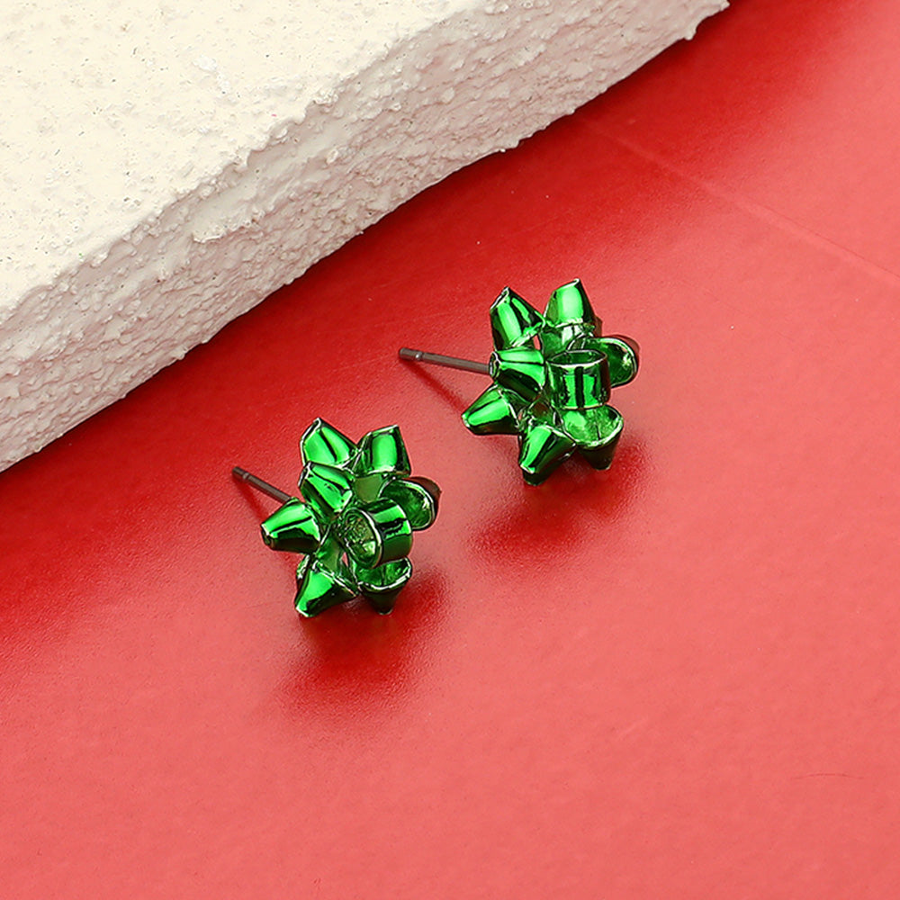 Green Bow Stud Holiday Earrings | Green Christmas Bow Earrings