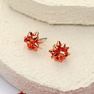 Orange Bow Stud Holiday Earrings | Orange Christmas Bow Earrings