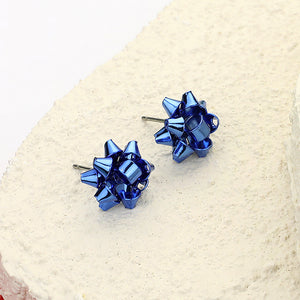 Blue Bow Stud Holiday Earrings | Blue Christmas Bow Earrings