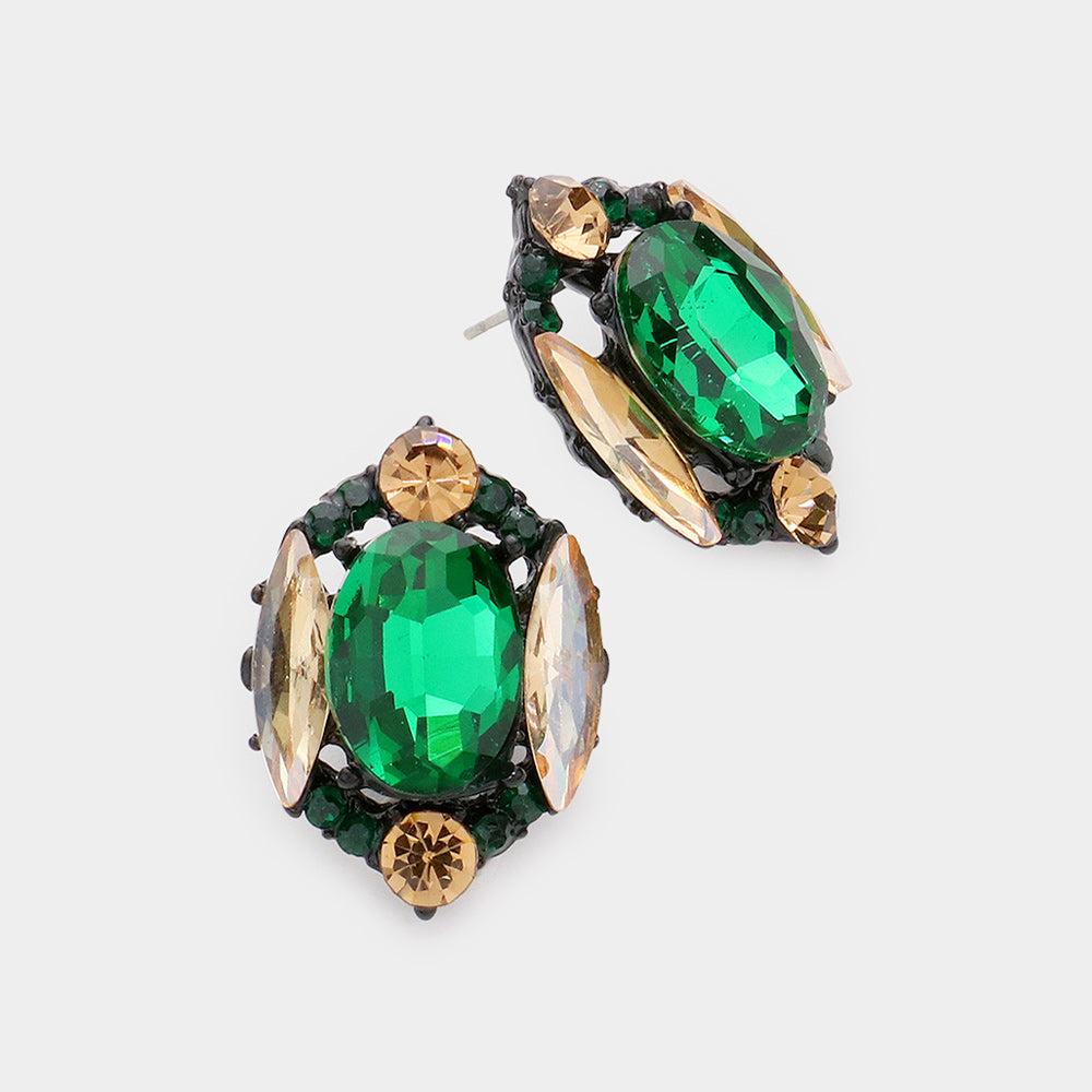 Emerald Multi Stone Shape Pageant Stud Earrings | Interview Earrings