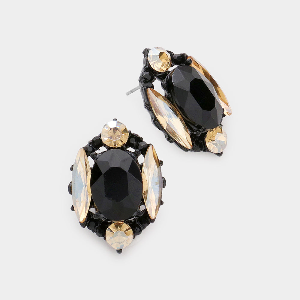 Jet Black/Light Topaz Multi Stone Shape Pageant Stud Earrings | Interview Earrings