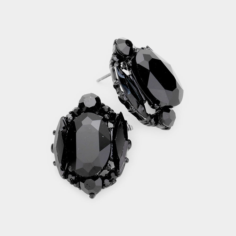 Jet Black Multi Stone Shape Pageant Stud Earrings | Interview Earrings