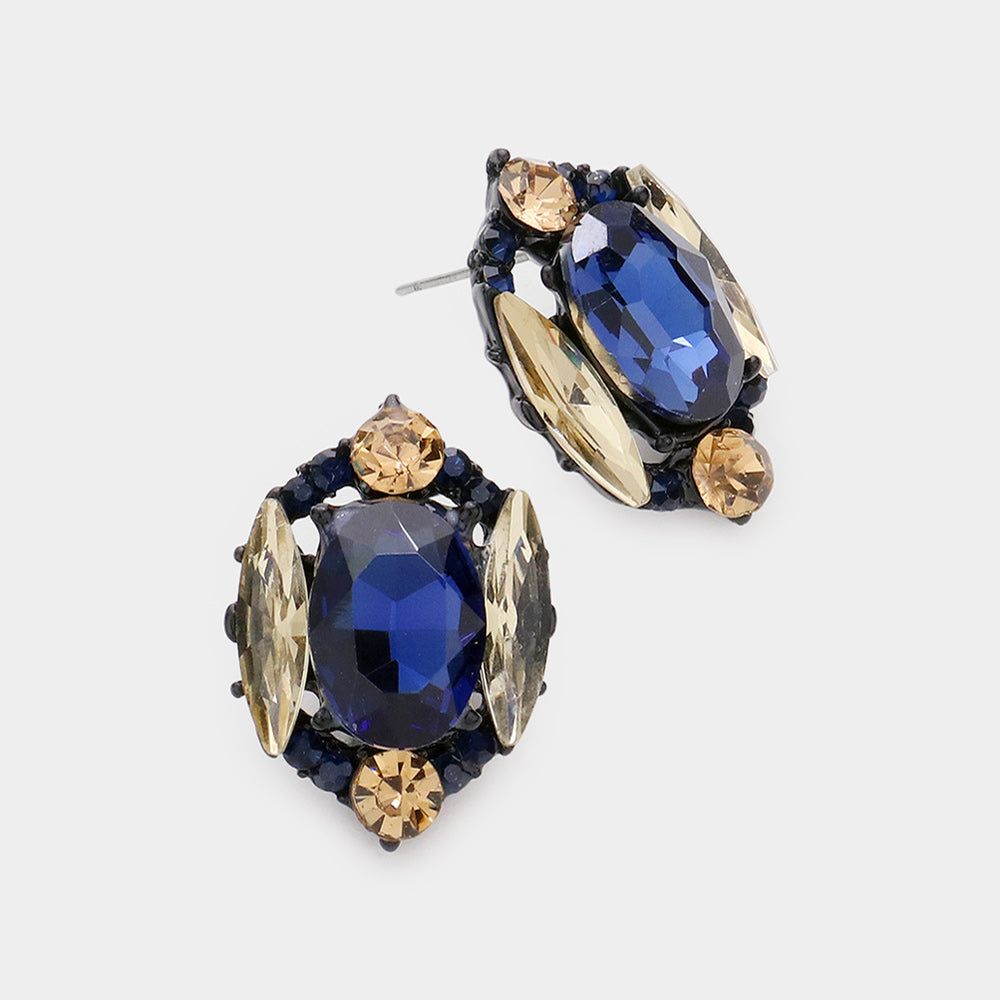 Navy/Light Topaz Multi Stone Shape Pageant Stud Earrings | Interview Earrings