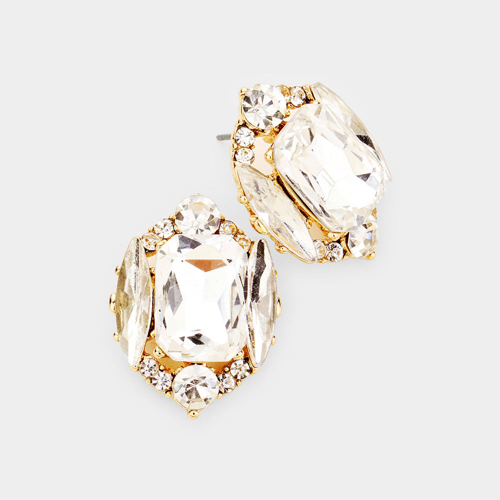 Clear Multi Stone Shape Pageant Stud Earrings on Gold| Interview Earrings 