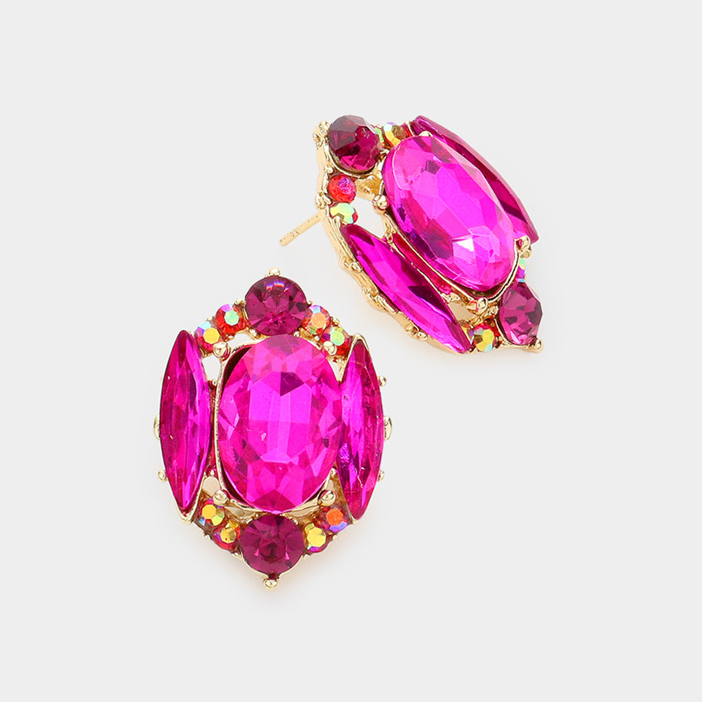 Fuchsia Multi Stone Shape Pageant Stud Earrings | Interview Earrings