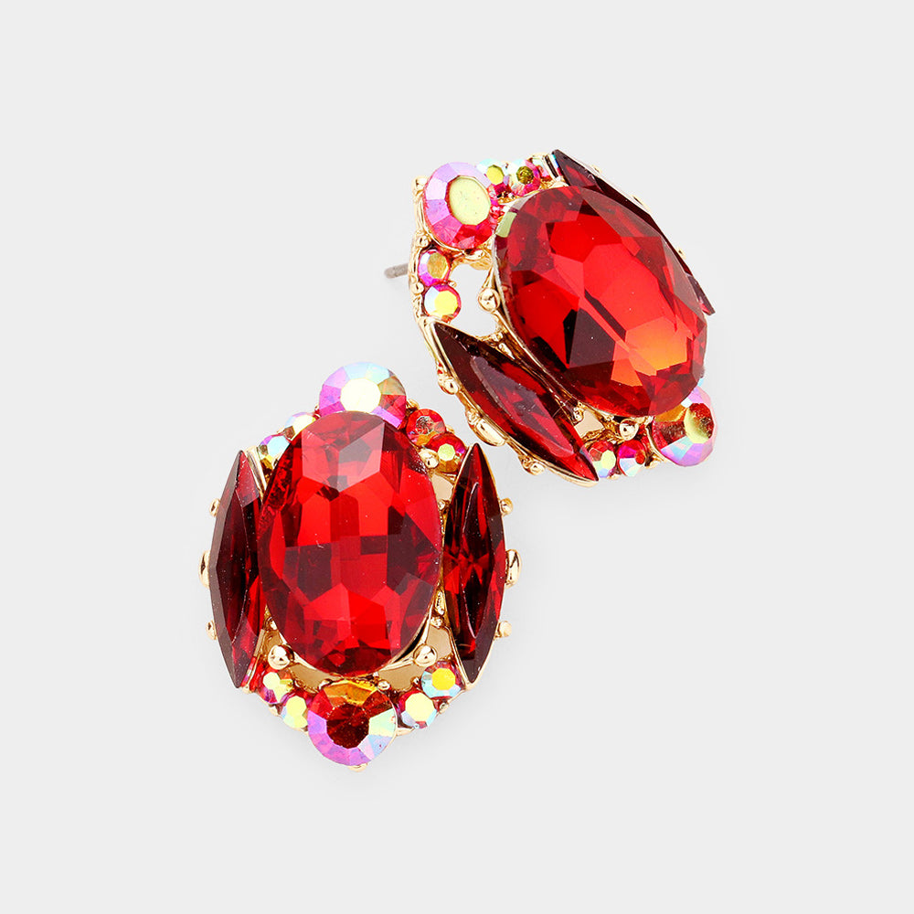 Red Multi Stone Shape Pageant Stud Earrings | Interview Earrings