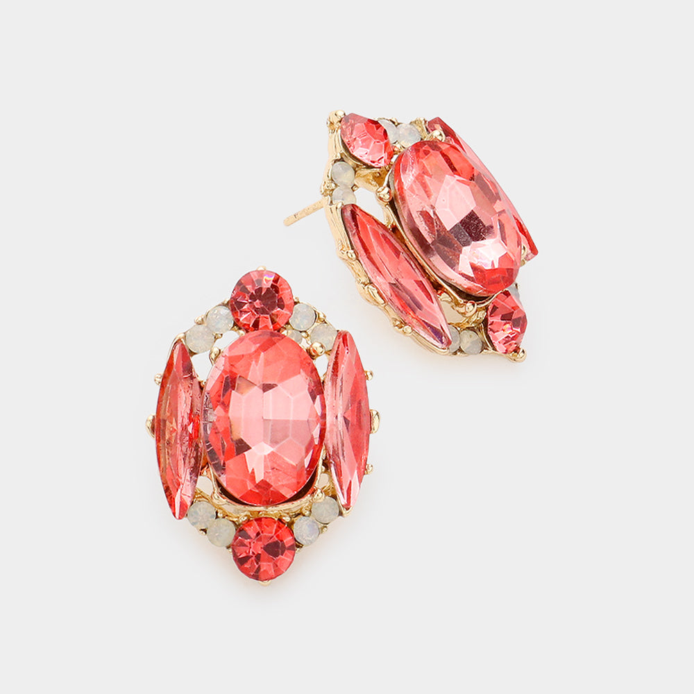 Coral Multi Stone Shape Pageant Stud Earrings | Interview Earrings 