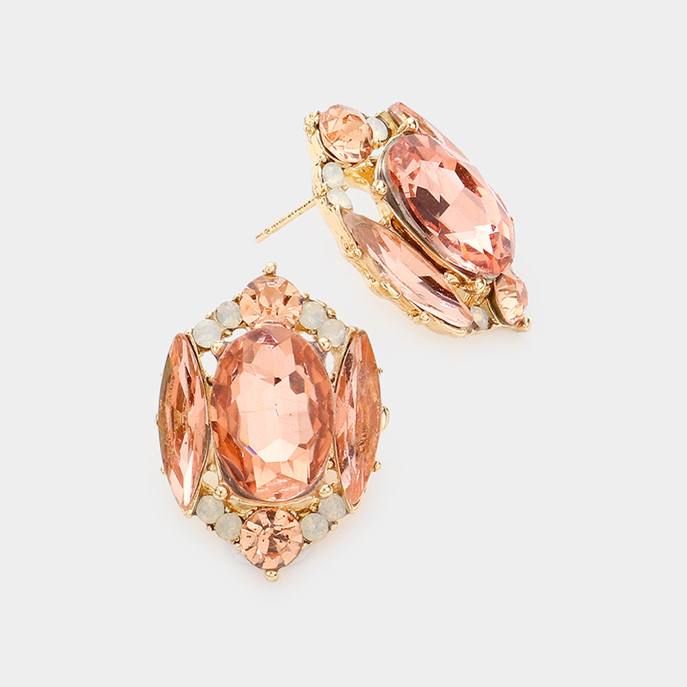 Peach Multi Stone Shape Pageant Stud Earrings on Gold | Interview Earrings